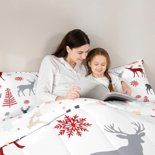 Erosebridal 16 Twin Christmas Deer Comforter Set - Snowflakes & Tree Pattern