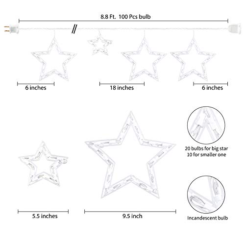 Minetom 8.5 Ft 6-Star Icicle Christmas Lights - 100 Mini Bulbs Connectable Warm White, 1 PC - 6 Drops