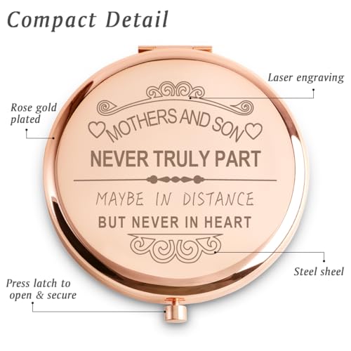 Daricano Mothers and Son Personalized Compact Mirror - 2.5in Engraved Gift for Mom, Birthday, Mother’s Day
