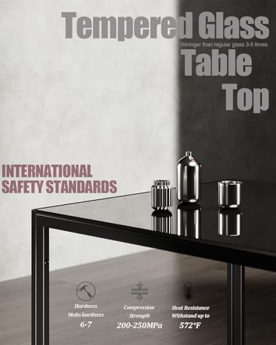 5-Piece Dining Table Set for 4, Modern Tempered Glass Table and PU Leather Chairs