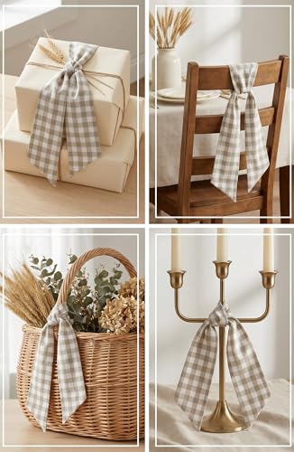 Brown Buffalo Check Wreath Sash 2-Pack - 5.12 x 54 Inch Farmhouse Plaid Ribbons