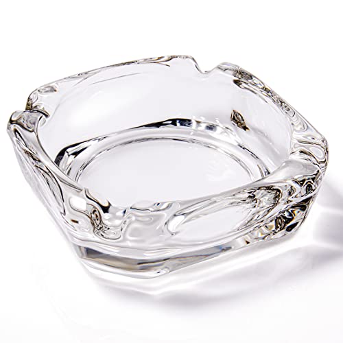Square Glass Ashtray, Heavy Duty Transparent Ashtray for Home and Office