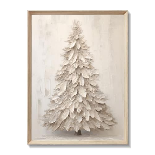 FAEKSUR 12x16 Inch Framed Christmas Tree Wall Art Snowy Canvas Holiday Decor