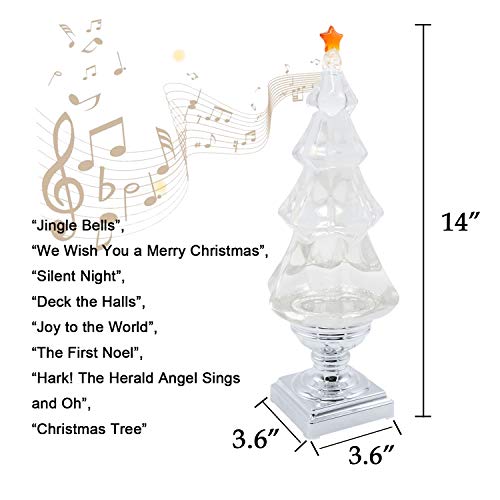 14-Inch Musical Christmas Tree Snow Globe Lantern with Timer - Silver