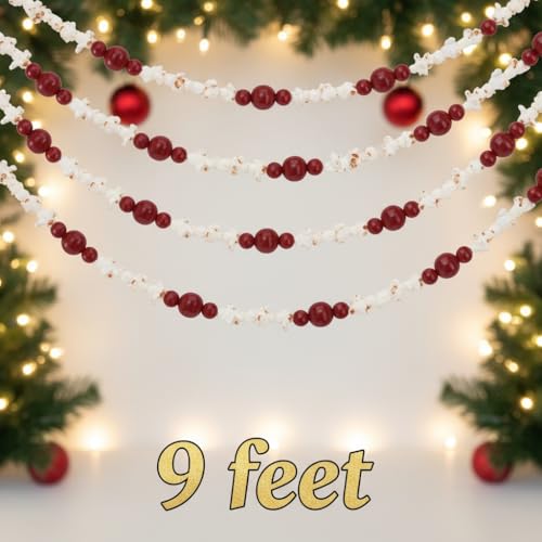 9 ft Popcorn Bead Garland Christmas Decorations for Tree Wreaths Fireplace