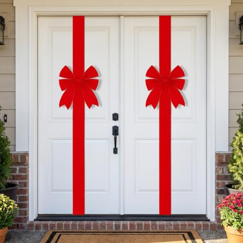 1 Pc Large 173" Red Velvet Christmas Door Ribbon Bow Decoration with Gold Stitching