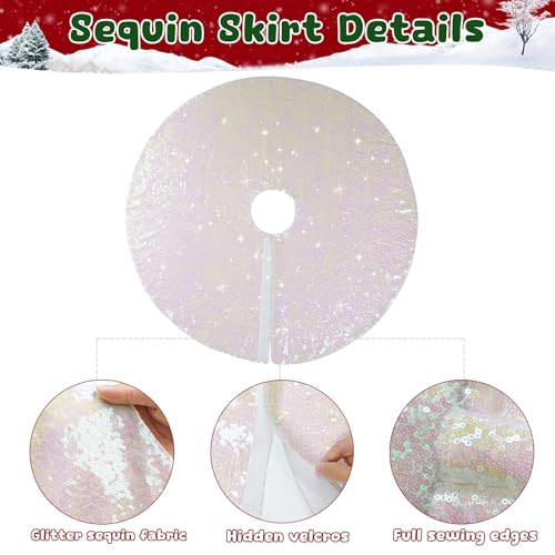 Iridescent White Sequin Christmas Tree Skirt - 36 Inch Round Base Cover