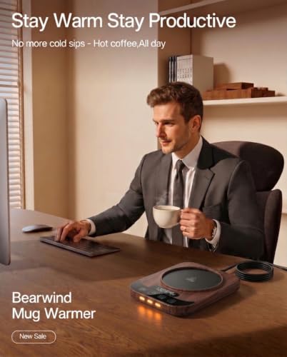 TTKXT Walnut Smart Coffee Mug Warmer with LED Display & 9 Temp Settings