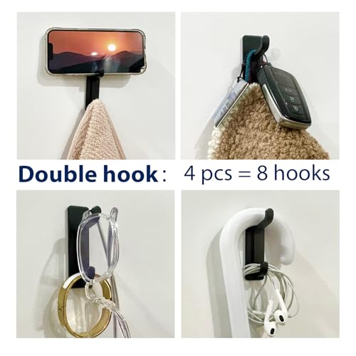 Pickpiff Heavy Duty Adhesive Hooks 13LB Black Double Wall Hooks 4 Pack