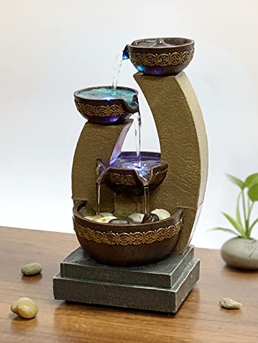 11-Inch Golden Tiered Bowl Tabletop Fountain with Color-Changing LED Lights