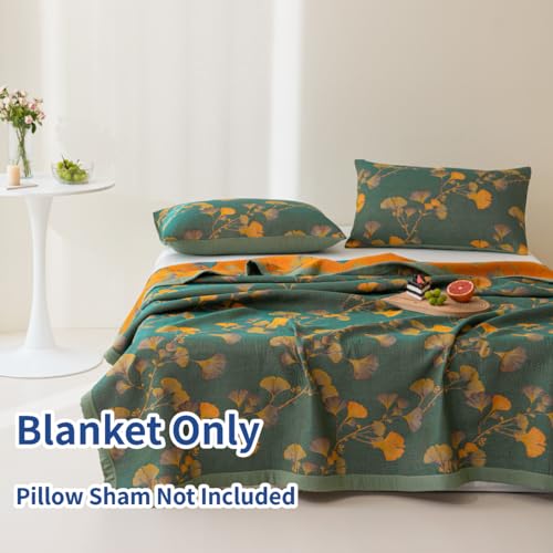 100% Cotton Jacquard Quilt - Floral Ginkgo Leaves Print, Reversible Bedspread for Full/Queen Beds (78"x94")