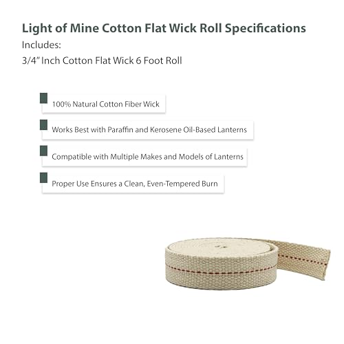 3/4" Cotton Oil Lamp Wick - 6 Foot Roll for Lanterns & Hurricane Lamps