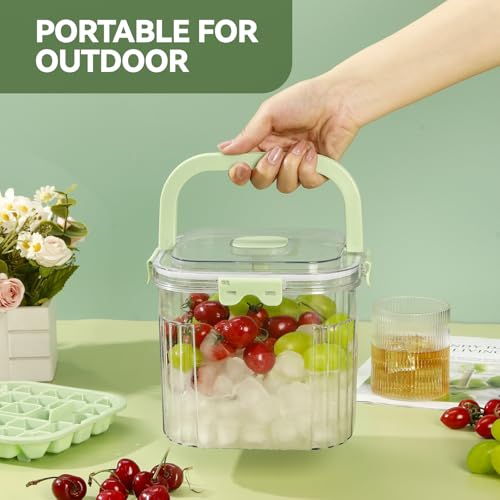 Portable Ice Bucket with Lid & Ice Cube Trays for Camping & Parties