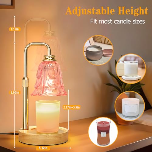 Pink Tulip Candle Warmer Lamp with Timer & Dimmable Light