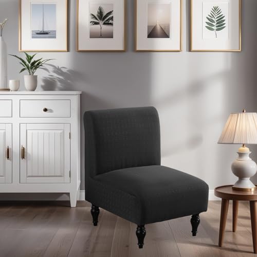 Stretchable Armless Chair Slipcover - Black, Removable & Washable
