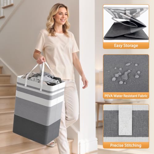 HomeHacks 2-Pack Large 75L Laundry Hamper - Collapsible Waterproof Grey