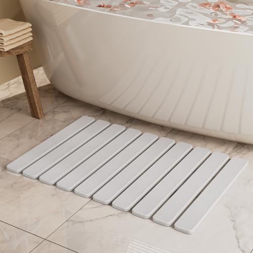 Foldable Diatomaceous Earth Stone Bath Mat Quick Dry Non Slip White 23.5x15.4in
