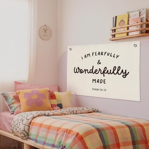 Fearfully and Wonderfully Made Linen Wall Banner for Nursery Decor