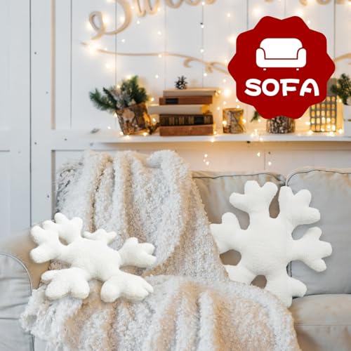 Christmas Snowflake Throw Pillows 2-Pack 15.7in White Faux Fur Plush