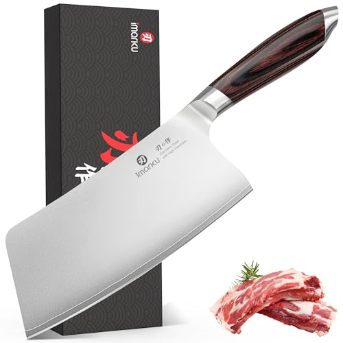 imarku 7.5-Inch Japanese High Carbon Steel Cleaver Knife with Pakkawood Handle - Silver Walnut