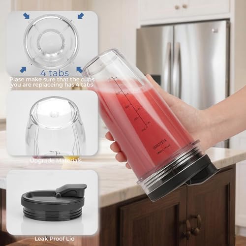 7-Fin Blender Blade Replacement with 24oz Cups and Sip & Seal Lids