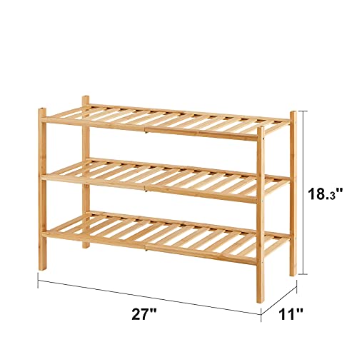 3-Tier Bamboo Shoe Rack - Stackable Wooden Organizer for Entryway & Closet