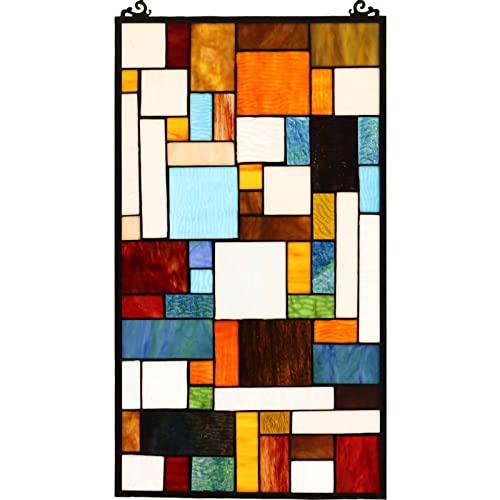 Geometric Color Block Tiffany-Style Stained Glass Window Panel 13x24