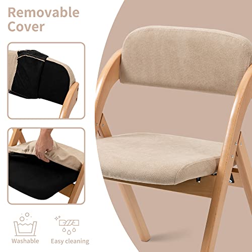 Wooden Folding Chairs with Padded Cushion, 4-Pack - Khaki
