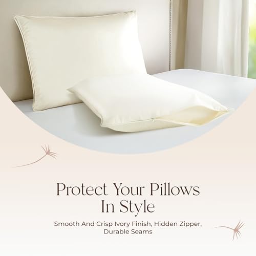 Organic Cotton King Size Pillow Protector - 2 Pack, Zippered Breathable Cover