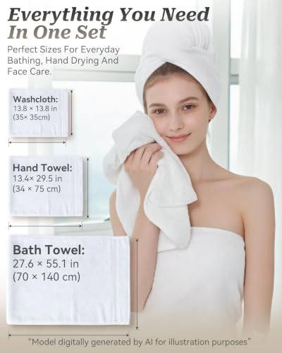 Luxury 100% Cotton Bath Towels Set, 600 GSM Ultra-Soft Absorbent Towel - 2 Pack