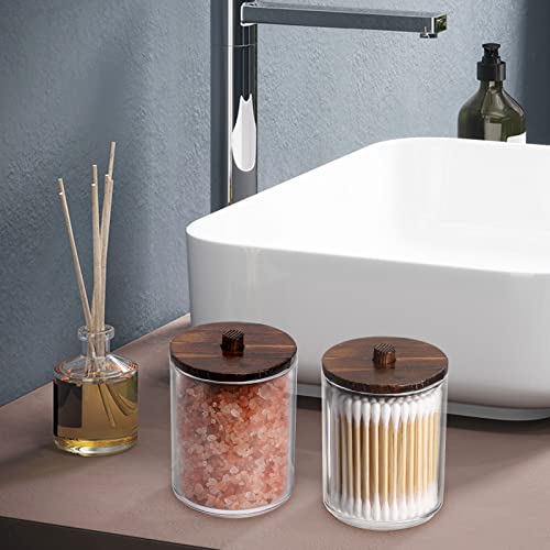 3 Pack Clear Plastic Apothecary Jars with Wood Lids for Bathroom Storage