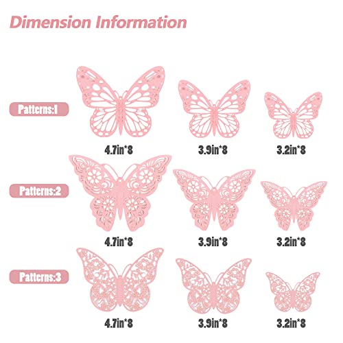 72-Piece 3D Butterfly Wall Stickers - Pink Metallic Paper Decals