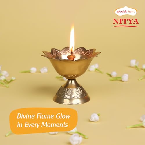 Brass Devdas Diya Oil Lamp - 3 Inch Engraved Floral Indian Puja Lamp