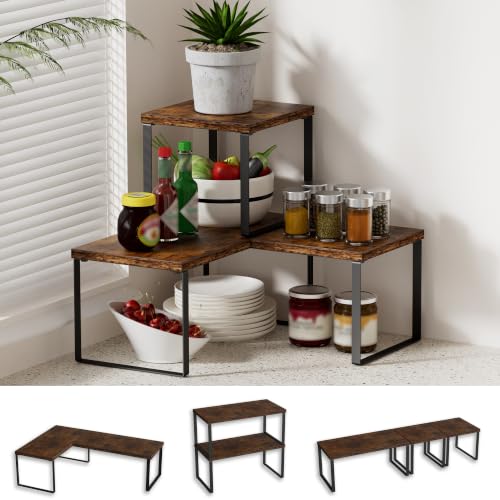 2-Tier Adjustable Countertop Shelf, Kitchen and Bathroom Corner Organizer