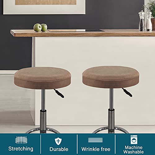 Round Bar Stool Covers, 2-Pack Stretch Velvet Slipcovers, 16-18" Dia, Taupe