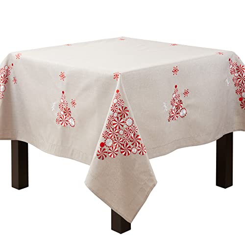 Peppermint Christmas Tree Tablecloth 70 x 70 Inches Red & Green Holiday Decor