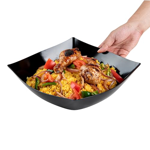 Restaurantware Moderna 128 Ounce Fancy Plastic Bowls 10 Square Disposable Salad Bowls - Durable Heavy-duty Black Plastic Bowls For Warm And Cold Foods
