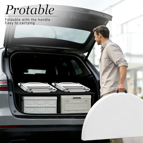 4ft Round Folding Table, Portable Heavy-Duty Plastic Picnic Table with Handle