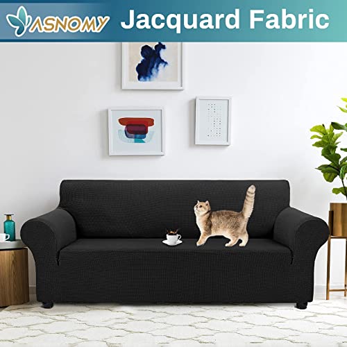 Stretch 3-Seater Sofa Cover - Non-Slip Jacquard Couch Slipcover (Black)