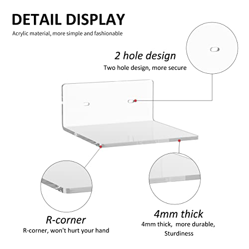 6-Inch Clear Acrylic Floating Wall Shelves - 2 Pack Heavy Duty Display Ledge
