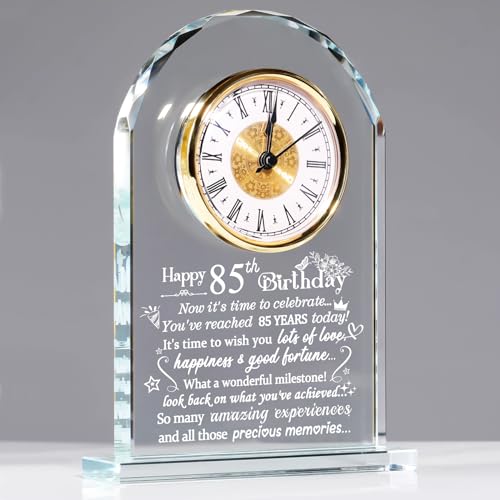 85th Birthday Glass Quartz Clock Keepsake Gift for Him or Her