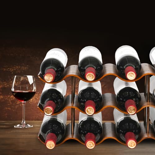 3-Tier Wooden Wine Rack - 12 Bottle Freestanding Countertop Wine Organizer
