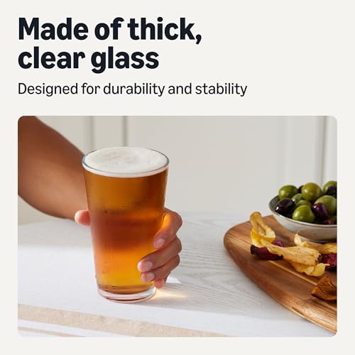 16 oz. Pint Glasses, Set of 4, Durable Clear Glass for Home Bar and Kitchen