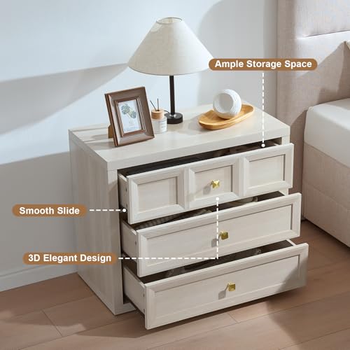 NOWABAY 3-Piece Grey White Dresser Bedroom Set with 6-Drawer Dresser & 2 Nightstands, Farmhouse Style, with Charging Station