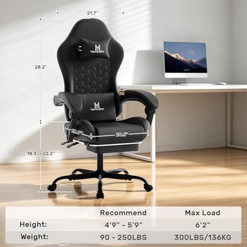 Ergonomic Gaming Chair with Massage Lumbar Support, Footrest & Recline