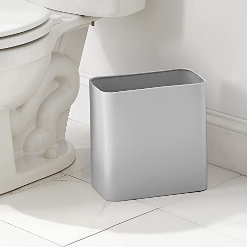 mDesign Small Metal 2.4 Gallon/9 Liter Trash Can Wastebasket Garbage Bin for Bathroom, Slim Rubbish Waste Bin Trashcans - Mirri Collection - Gray (23578MDBST)