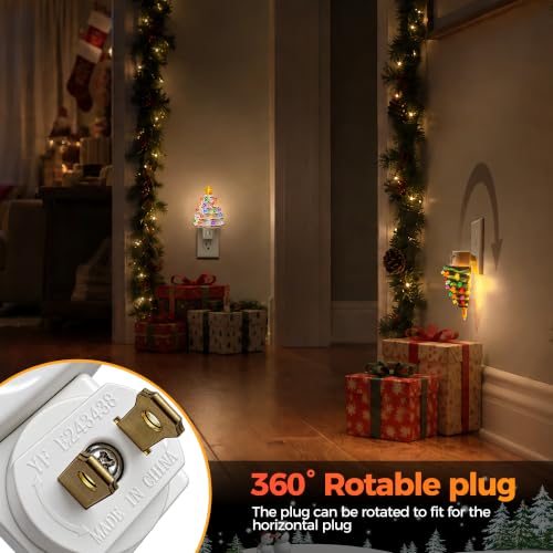 Christmas Tree Night Light,Plug in Colorful Decor,White&Green