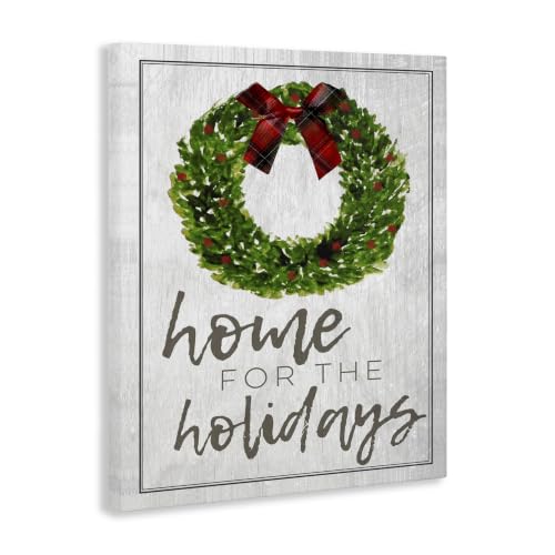Home for the Holidays Wreath Bow Canvas Wall Art – 24x30, Stretched