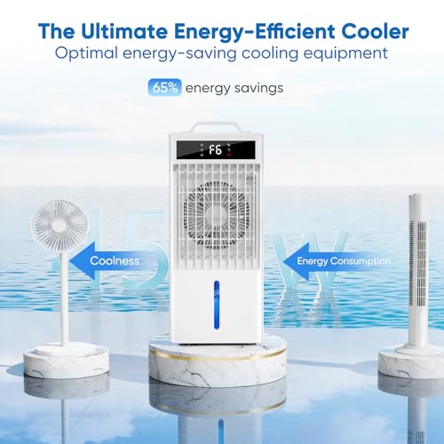 Portable Evaporative Air Cooler Fan 2 Modes, 6 Speeds, 20H Cooling 38dB
