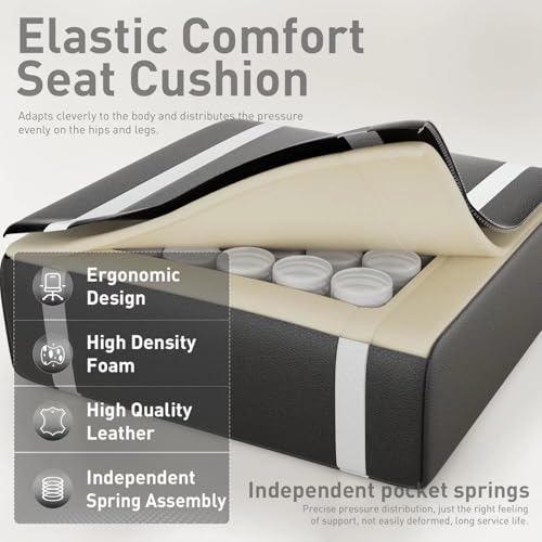 HLDIRECT Black & White Gaming Chair with USB Massage Lumbar Support – Ergonomic, Adjustable, Long-Lasting Comfort